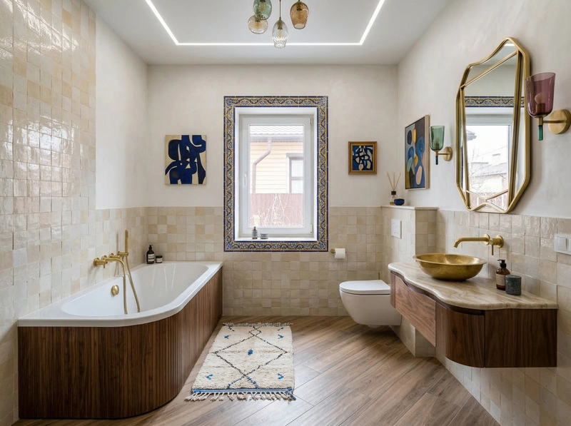 Дизайн ванной в стиле Эклектика — фото интерьера от нейросети RoomGPT