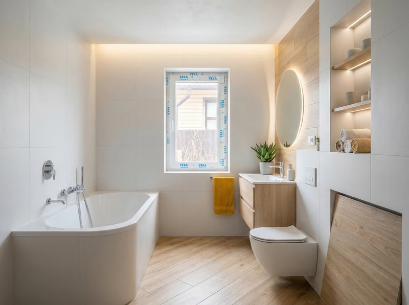 Дизайн ванной в стиле Сканди — фото интерьера от нейросети RoomGPT