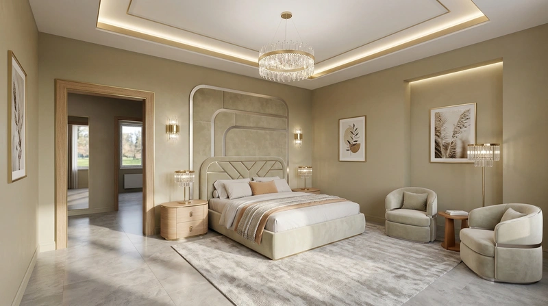 Дизайн спальни в стиле Неоклассика — фото интерьера от нейросети RoomGPT