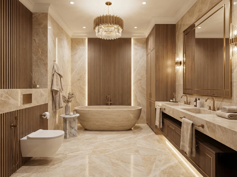 Дизайн ванной в стиле Неоклассика — фото интерьера от нейросети RoomGPT
