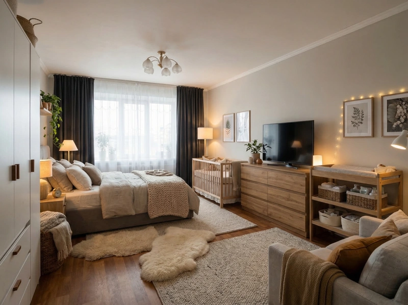 Дизайн спальни в стиле Хюгге — фото интерьера от нейросети RoomGPT