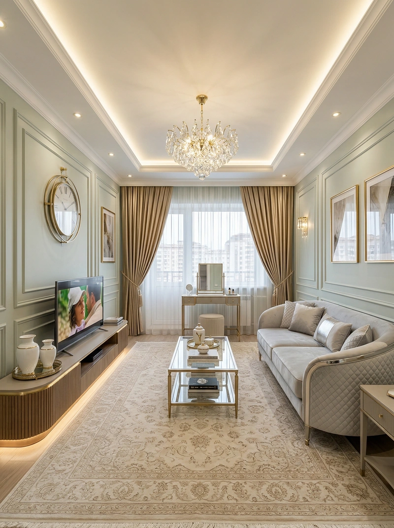 Дизайн гостиной в стиле Неоклассика — фото интерьера от нейросети RoomGPT