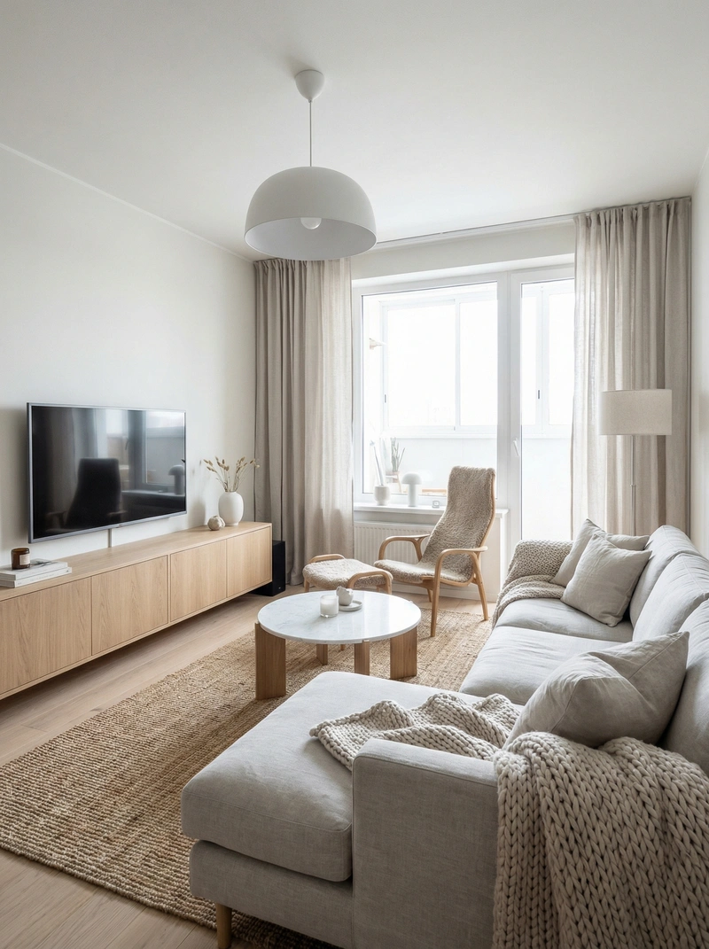 Дизайн интерьера в стиле Сканди — Гостиная от нейросети RoomGPT