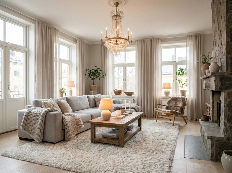 Дизайн интерьера в стиле Хюгге — Гостиная от нейросети RoomGPT