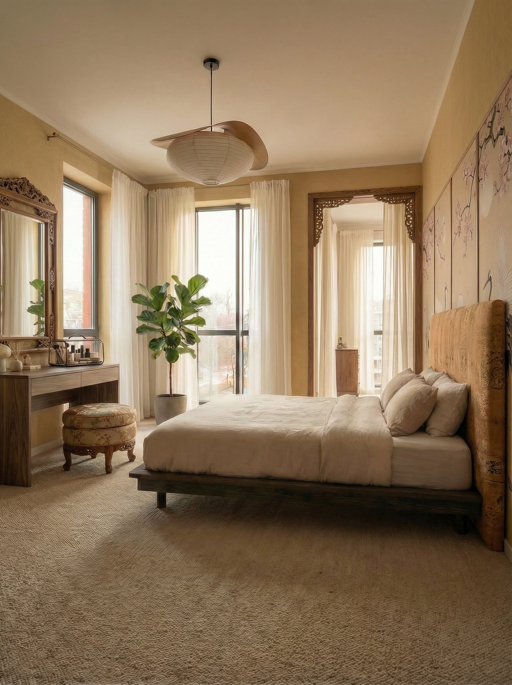 Дизайн спальни в стиле Japandi — фото интерьера от нейросети RoomGPT