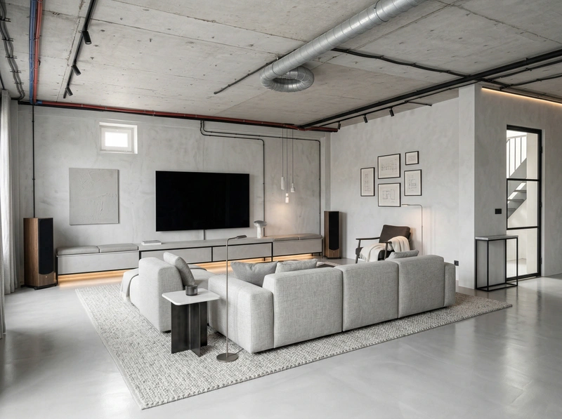 Дизайн гостиной в стиле Лофт — фото интерьера от нейросети RoomGPT