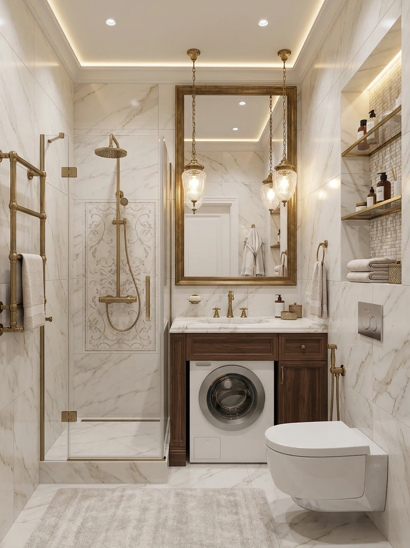 Дизайн ванной в стиле Классика — фото интерьера от нейросети RoomGPT