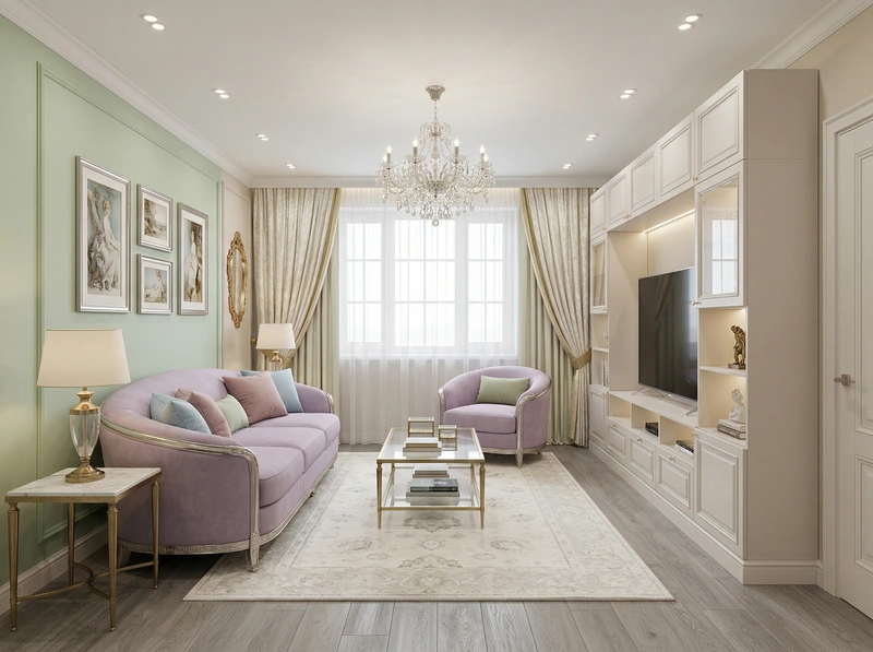 Дизайн гостиной в стиле Неоклассика — фото интерьера от нейросети RoomGPT