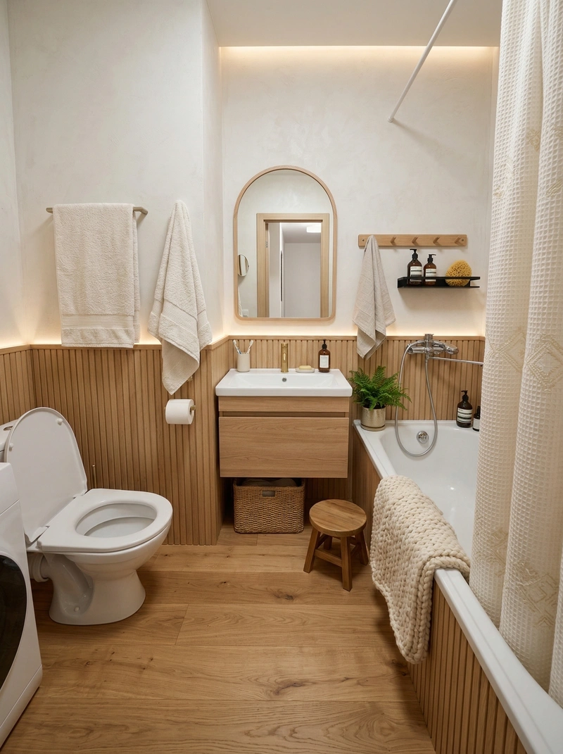 Дизайн ванной в стиле Хюгге — фото интерьера от нейросети RoomGPT