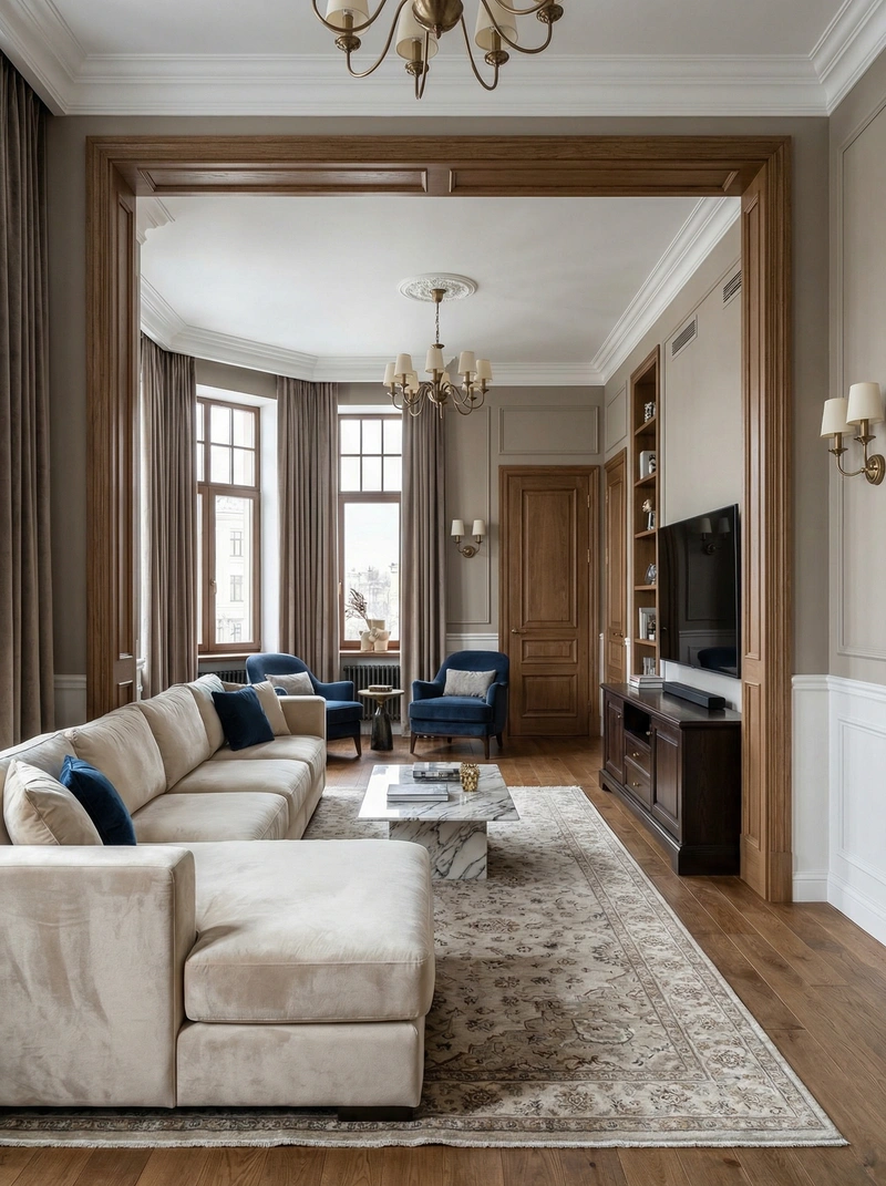 Дизайн интерьера в стиле Классика — Гостиная от нейросети RoomGPT