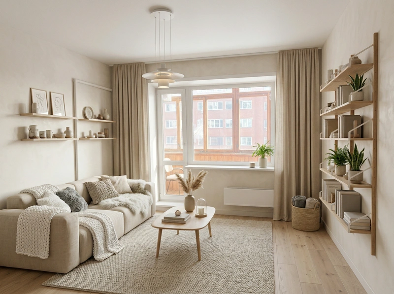 Дизайн гостиной в стиле Хюгге — фото интерьера от нейросети RoomGPT