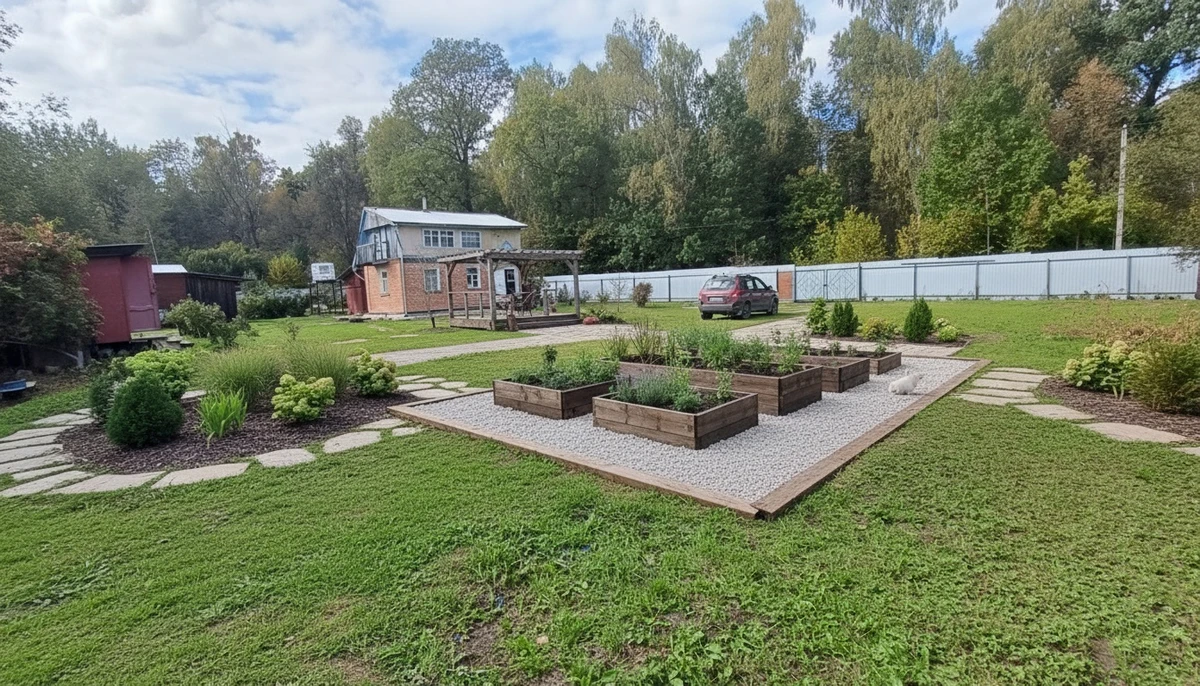 Ландшафтный дизайн в стиле Деревенский кантри — Участок от нейросети RoomGPT