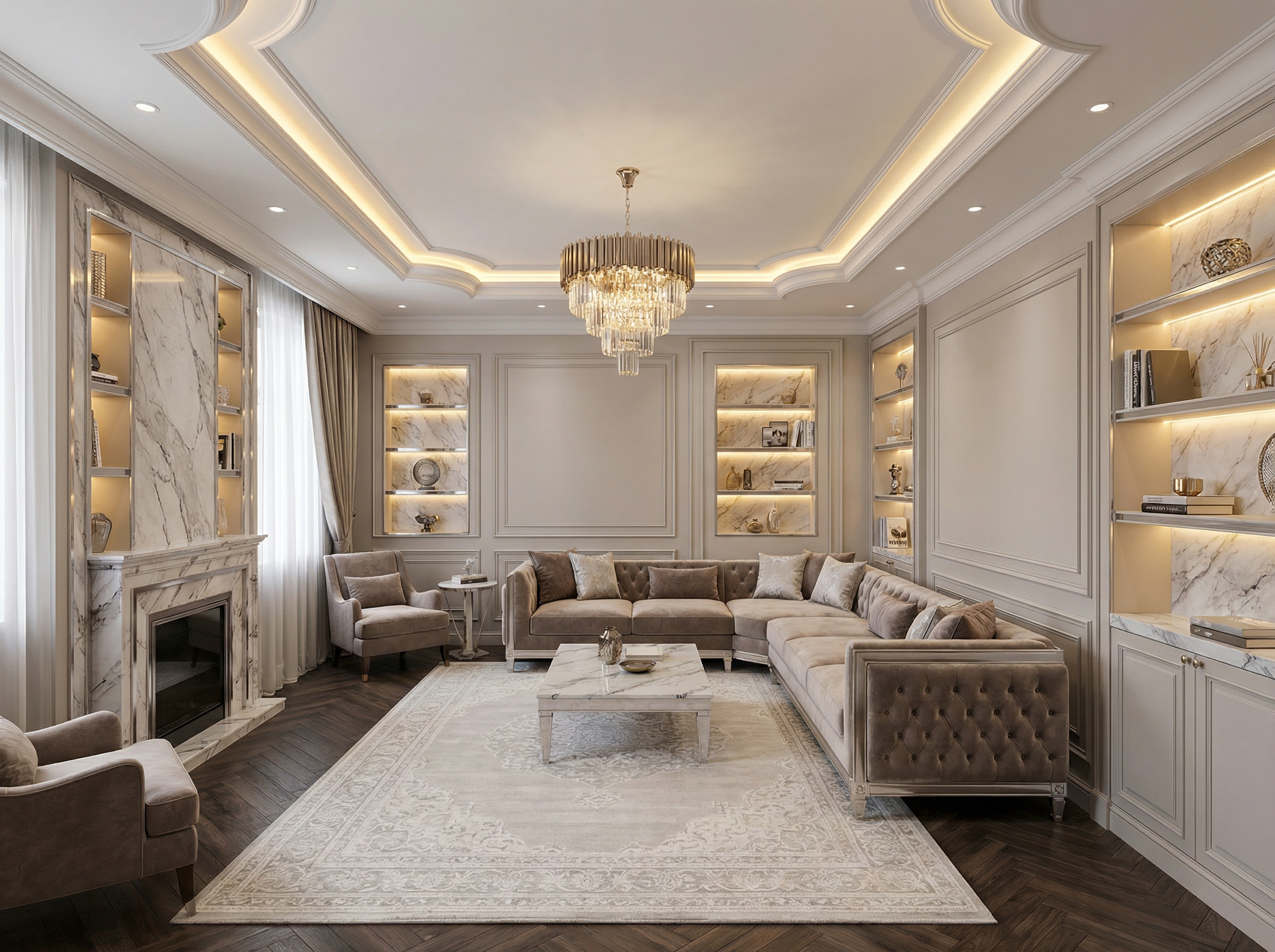 Дизайн гостиной в стиле Классика — фото интерьера от нейросети RoomGPT