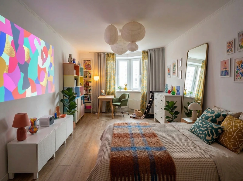 Дизайн спальни в стиле Хюгге — фото интерьера от нейросети RoomGPT