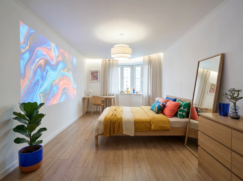 Дизайн спальни в стиле Сканди — фото интерьера от нейросети RoomGPT