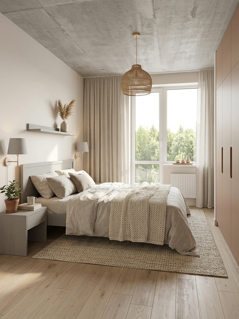 Дизайн спальни в стиле Хюгге — фото интерьера от нейросети RoomGPT