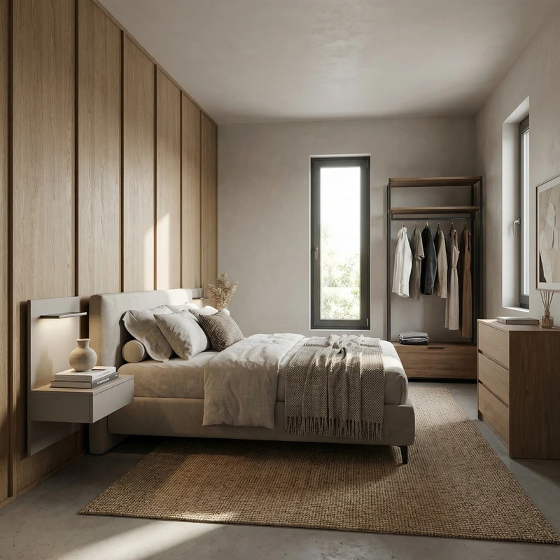 Дизайн спальни в стиле Контемпорари — фото интерьера от нейросети RoomGPT