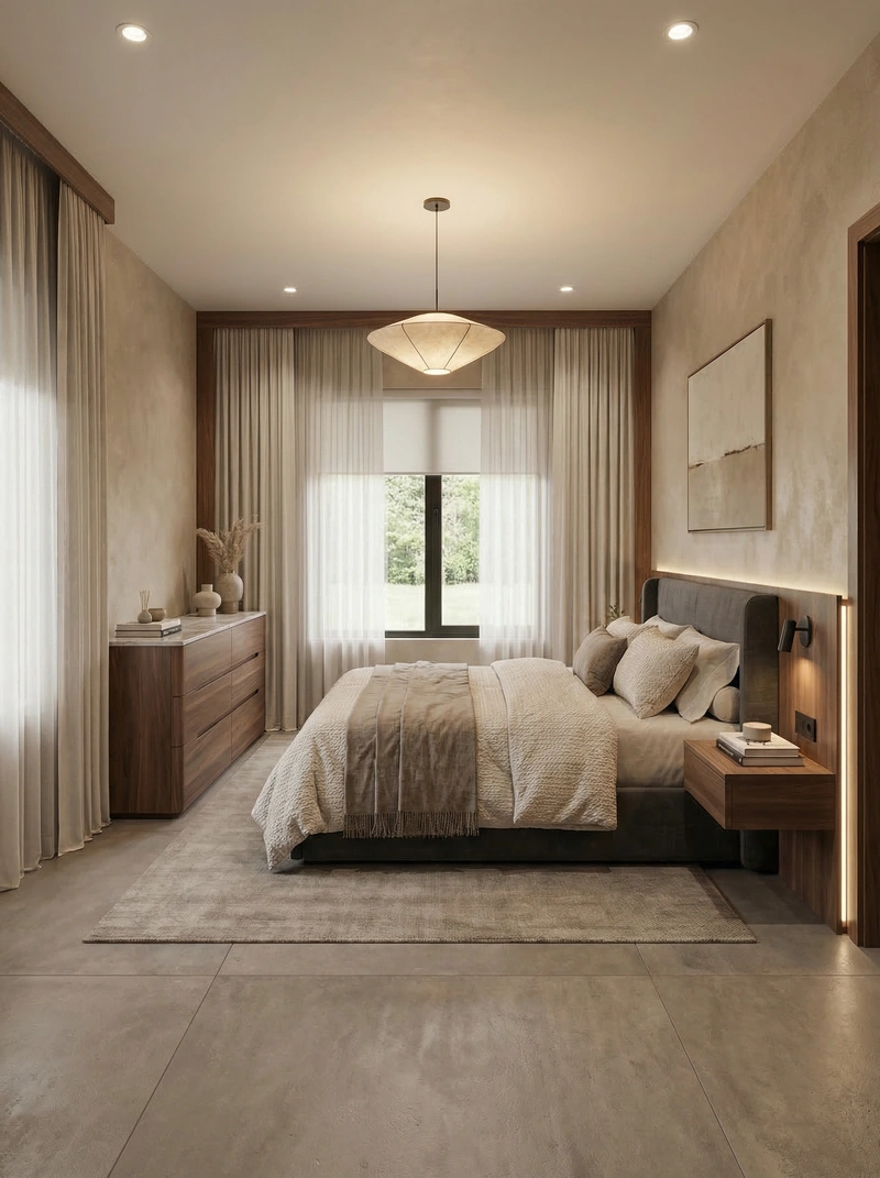 Дизайн спальни в стиле Контемпорари — фото интерьера от нейросети RoomGPT