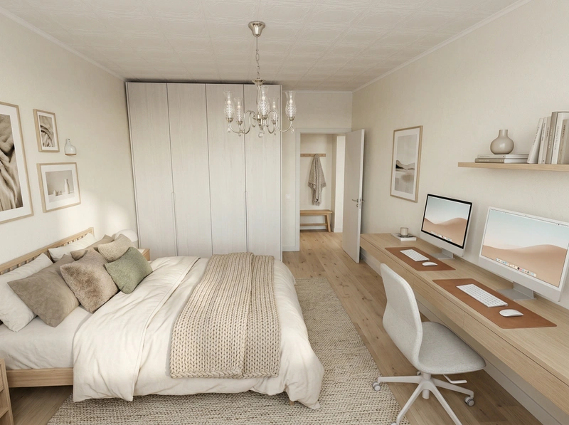 Дизайн спальни в стиле Хюгге — фото интерьера от нейросети RoomGPT