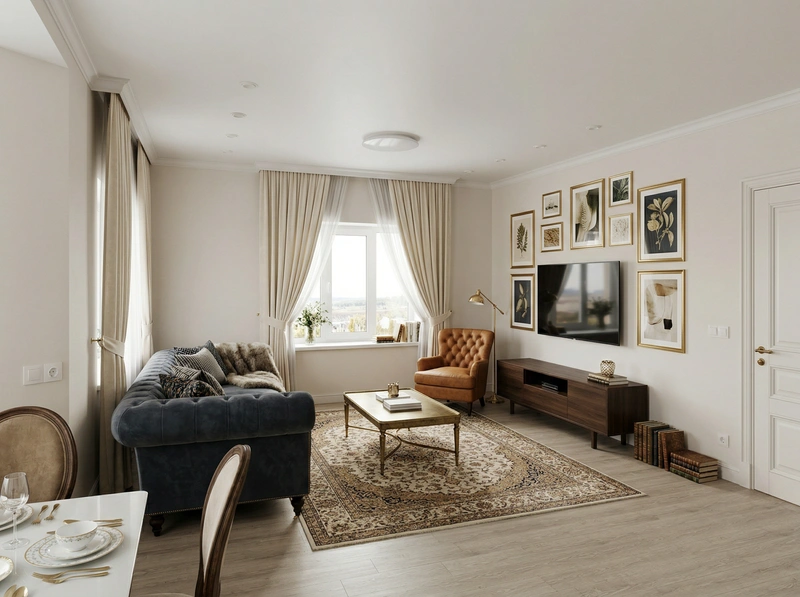 Дизайн интерьера в стиле Классика — Гостиная от нейросети RoomGPT