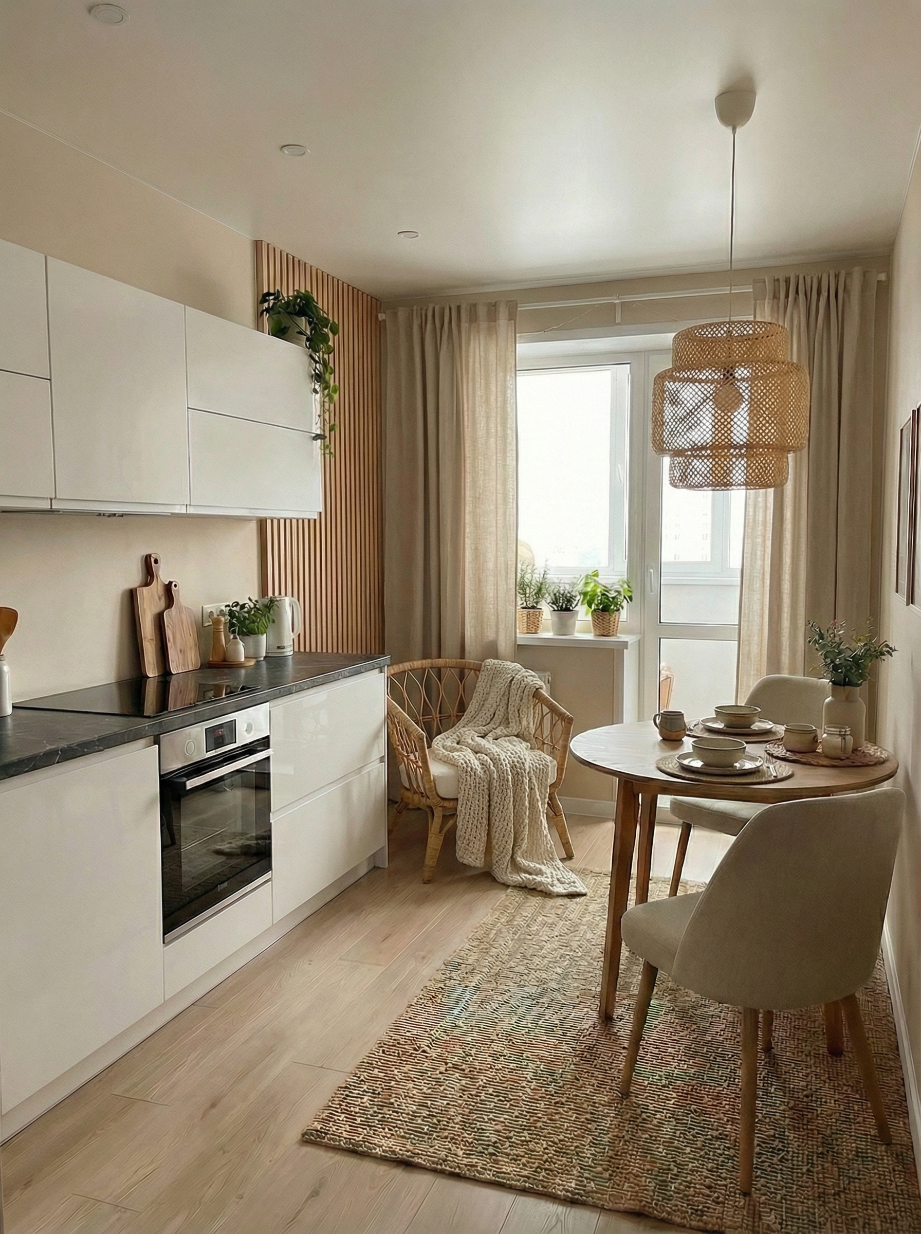 Дизайн кухни в стиле Хюгге — фото интерьера от нейросети RoomGPT