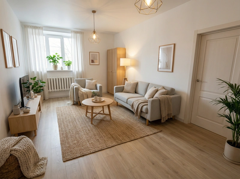 Дизайн интерьера в стиле Хюгге — Гостиная от нейросети RoomGPT