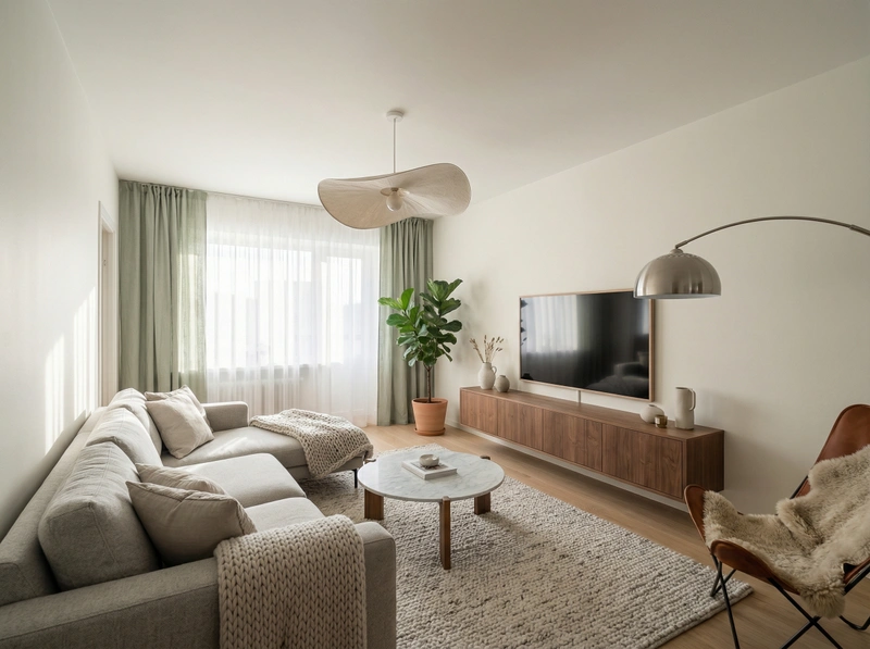 Дизайн интерьера в стиле Сканди — Гостиная от нейросети RoomGPT