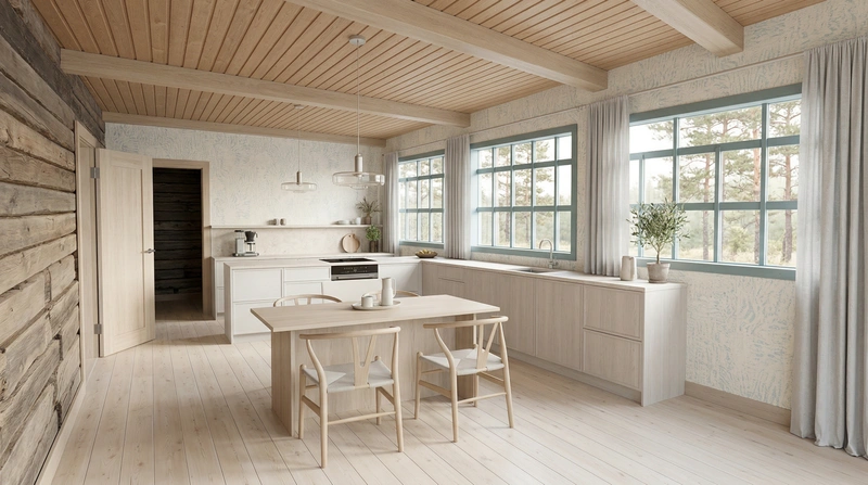 Дизайн кухни в стиле Сканди — фото интерьера от нейросети RoomGPT