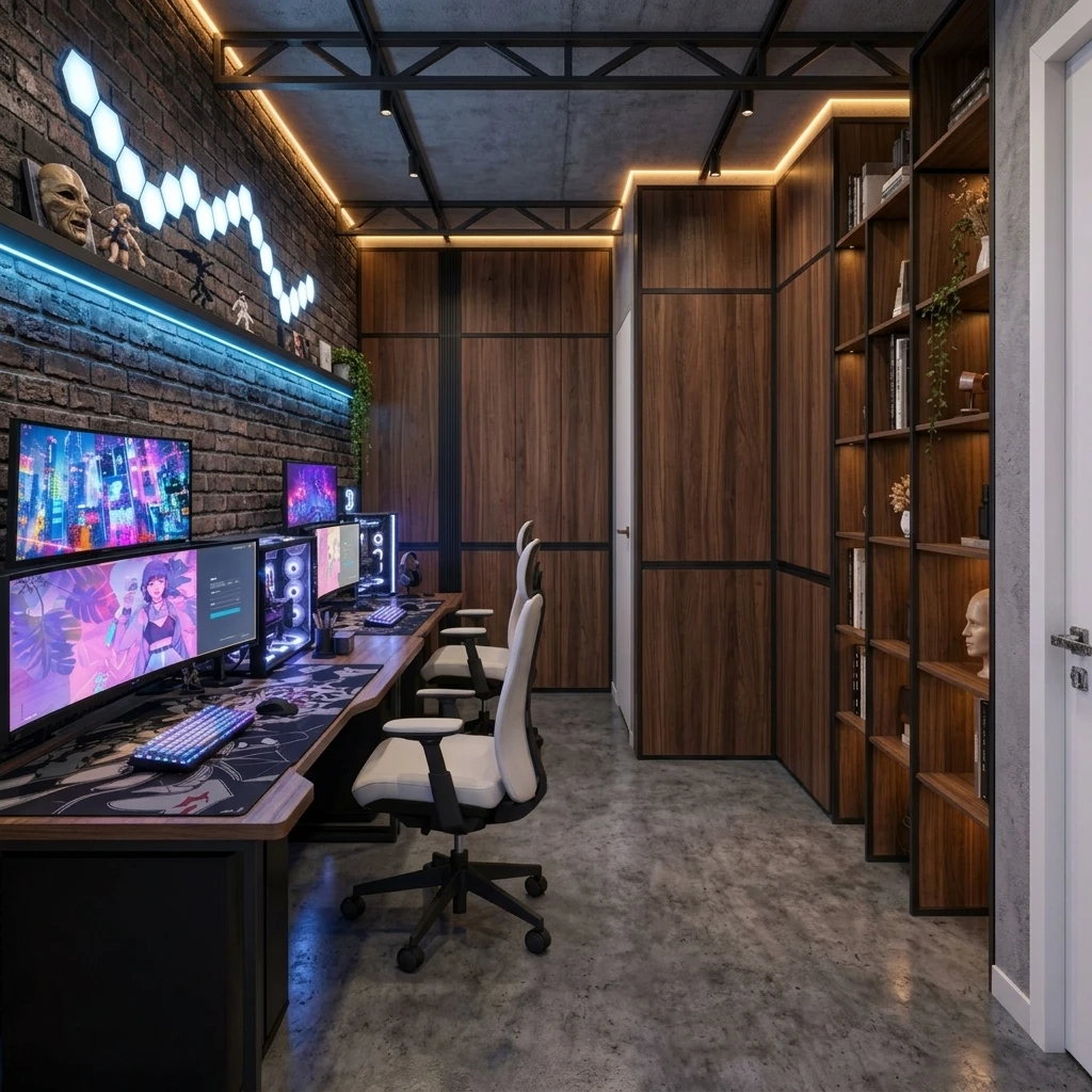 Дизайн кабинета в стиле Лофт — фото интерьера от нейросети RoomGPT
