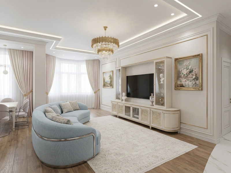 Дизайн гостиной в стиле Неоклассика — фото интерьера от нейросети RoomGPT