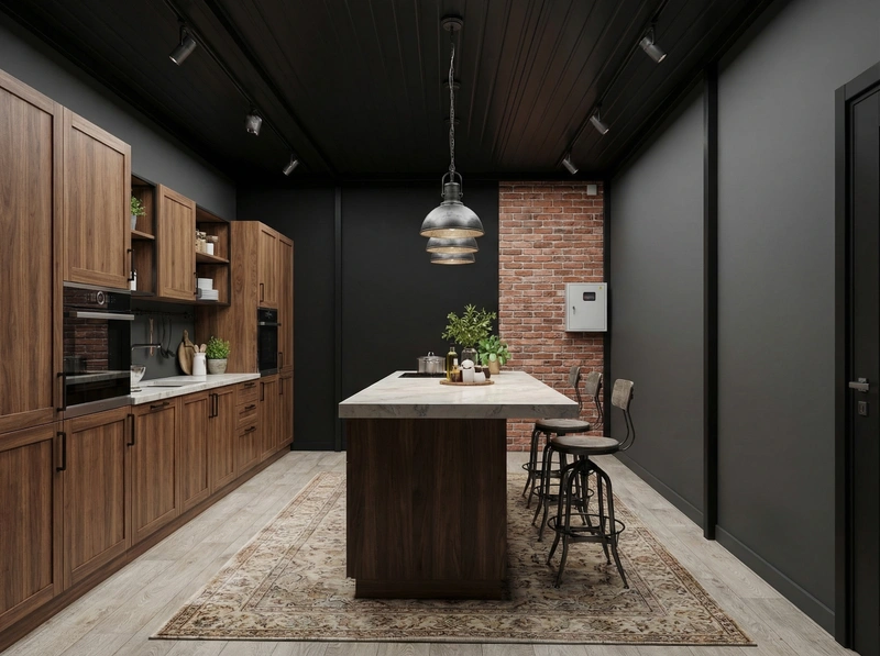 Дизайн кухни в стиле Лофт — фото интерьера от нейросети RoomGPT