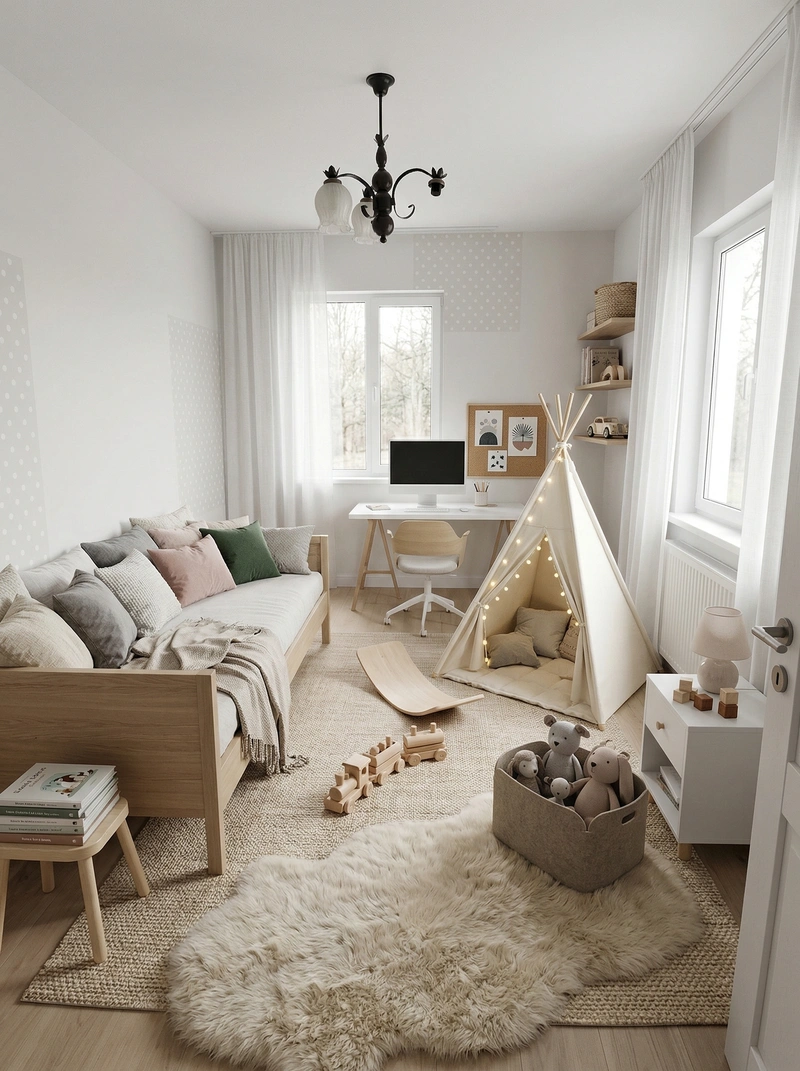 Дизайн детской в стиле Хюгге — фото интерьера от нейросети RoomGPT