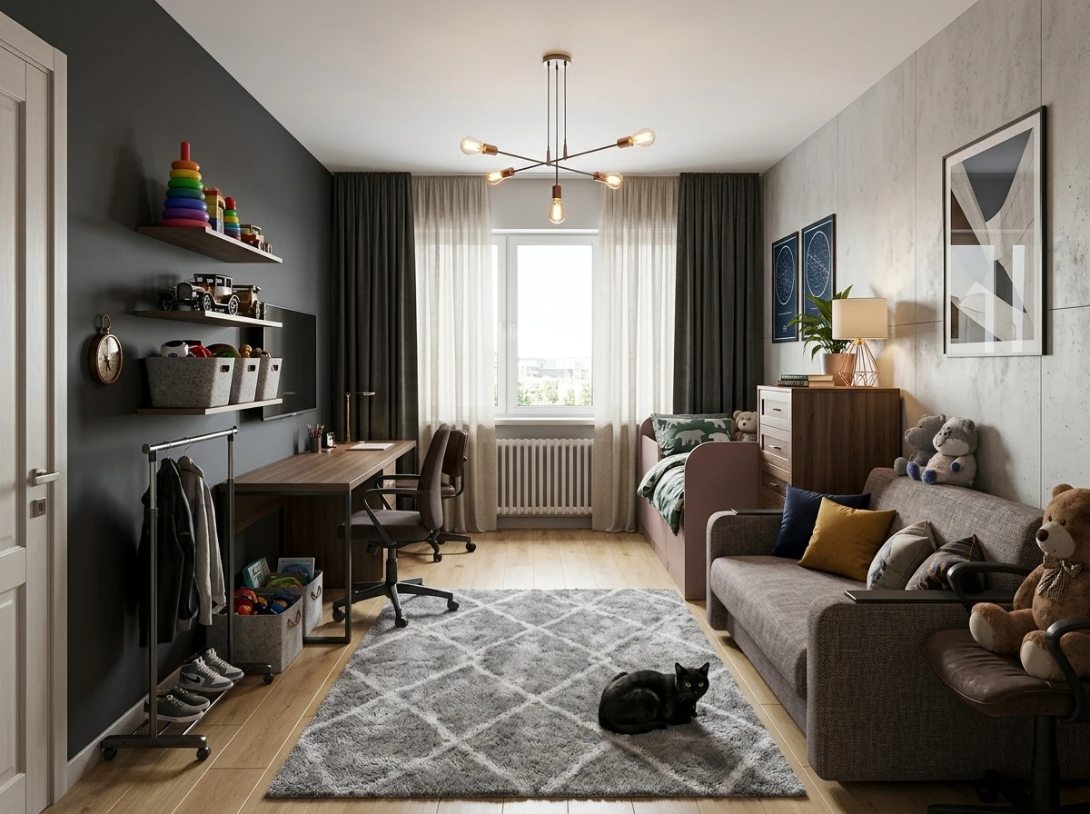 Дизайн детской в стиле Контемпорари — фото интерьера от нейросети RoomGPT