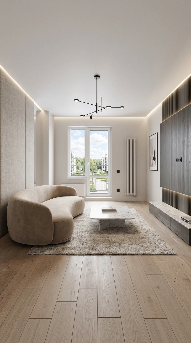 Дизайн интерьера в стиле Контемпорари — Гостиная от нейросети RoomGPT