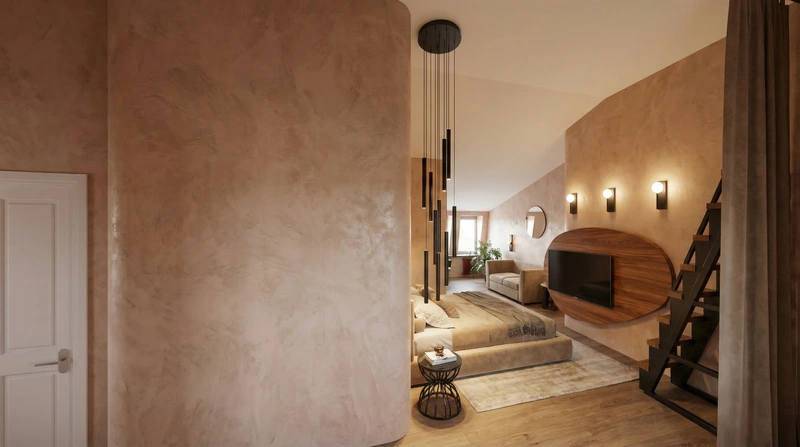 Дизайн спальни в стиле Эклектика — фото интерьера от нейросети RoomGPT