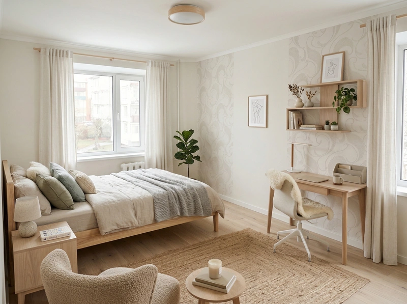 Дизайн гостиной в стиле Хюгге — фото интерьера от нейросети RoomGPT