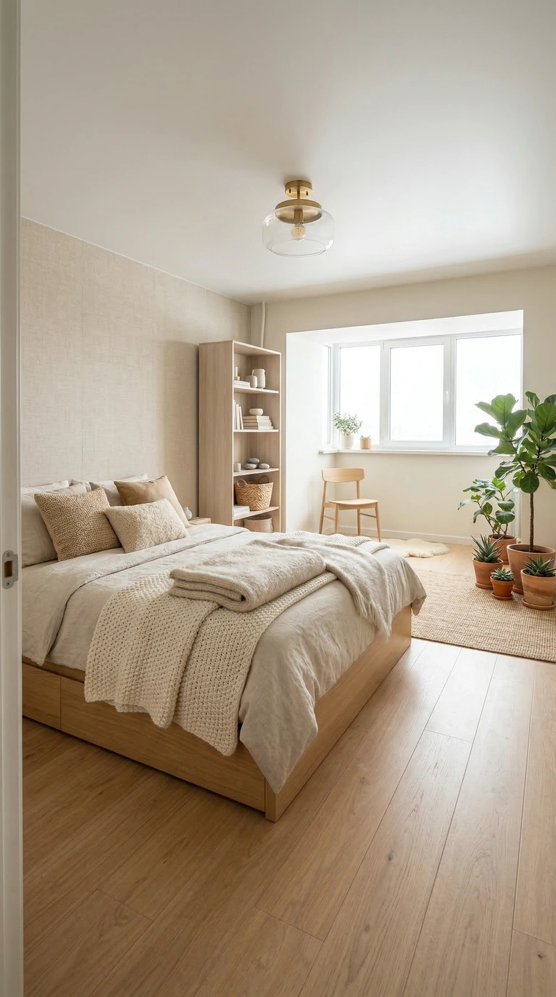 Дизайн спальни в стиле Хюгге — фото интерьера от нейросети RoomGPT
