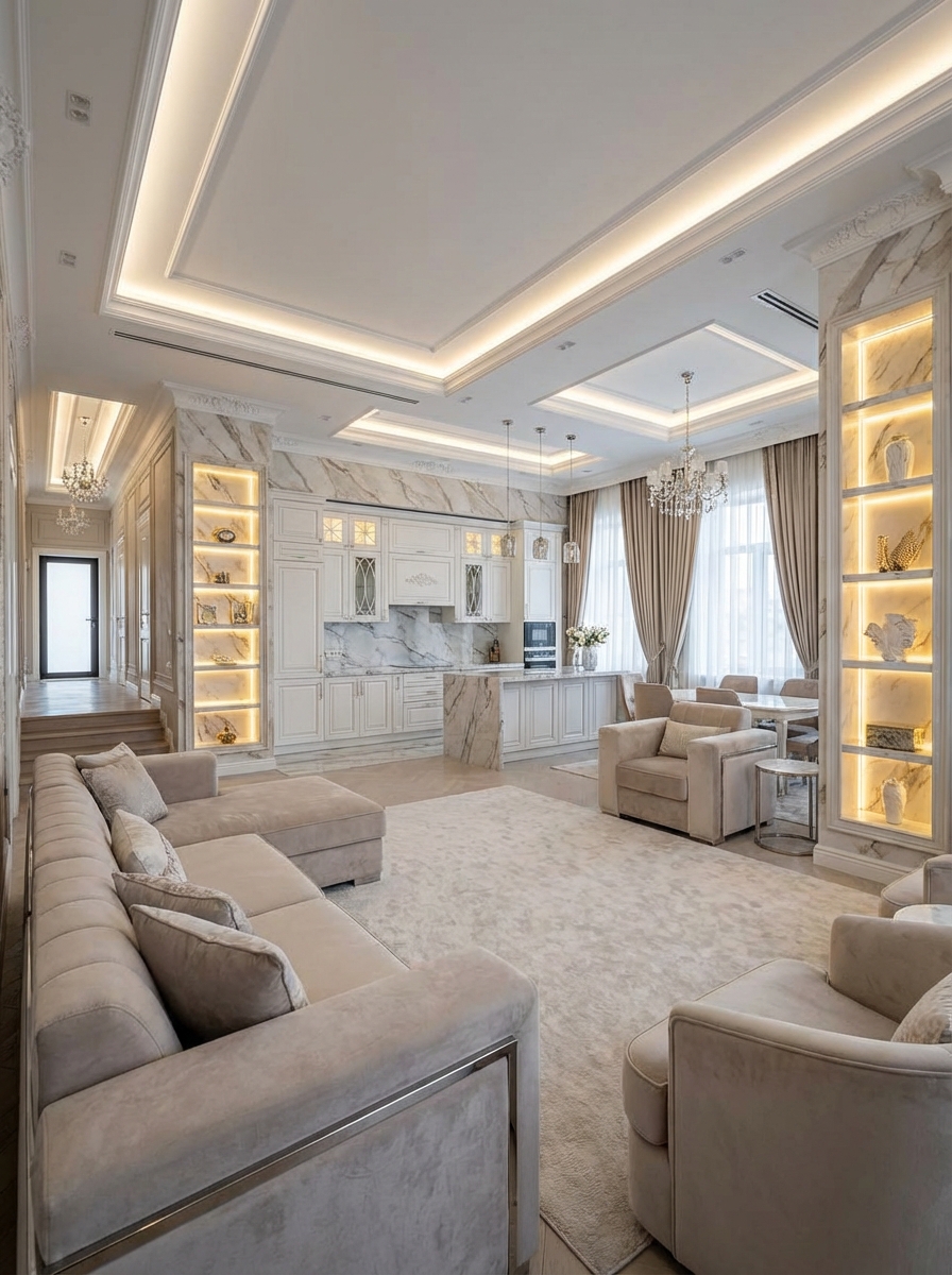 Дизайн гостиной в стиле Классика — фото интерьера от нейросети RoomGPT