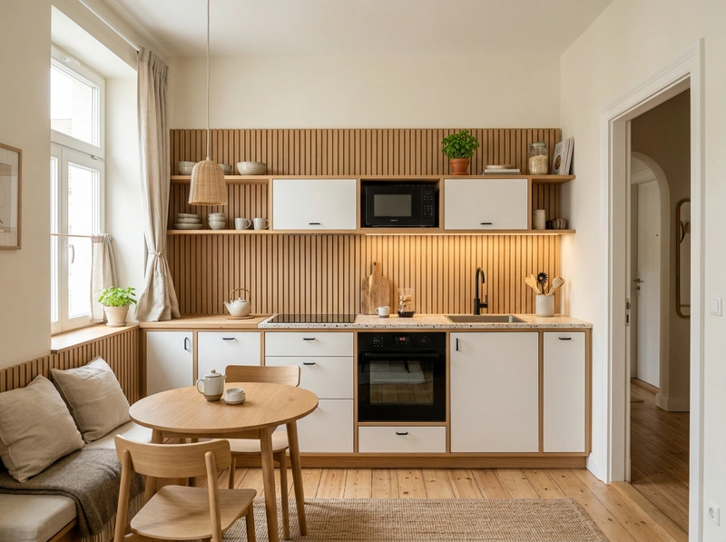 Дизайн кухни в стиле Хюгге — фото интерьера от нейросети RoomGPT