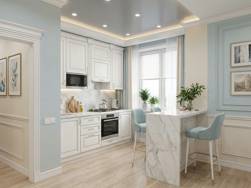 Дизайн интерьера в стиле Классика — Кухня от нейросети RoomGPT