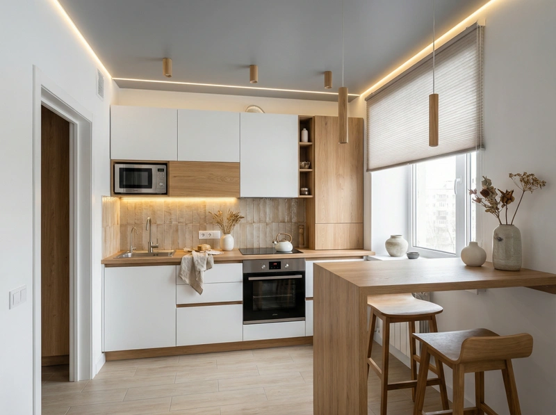 Дизайн кухни в стиле Japandi — фото интерьера от нейросети RoomGPT