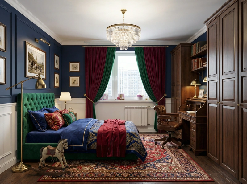 Дизайн детской в стиле Британский — фото интерьера от нейросети RoomGPT