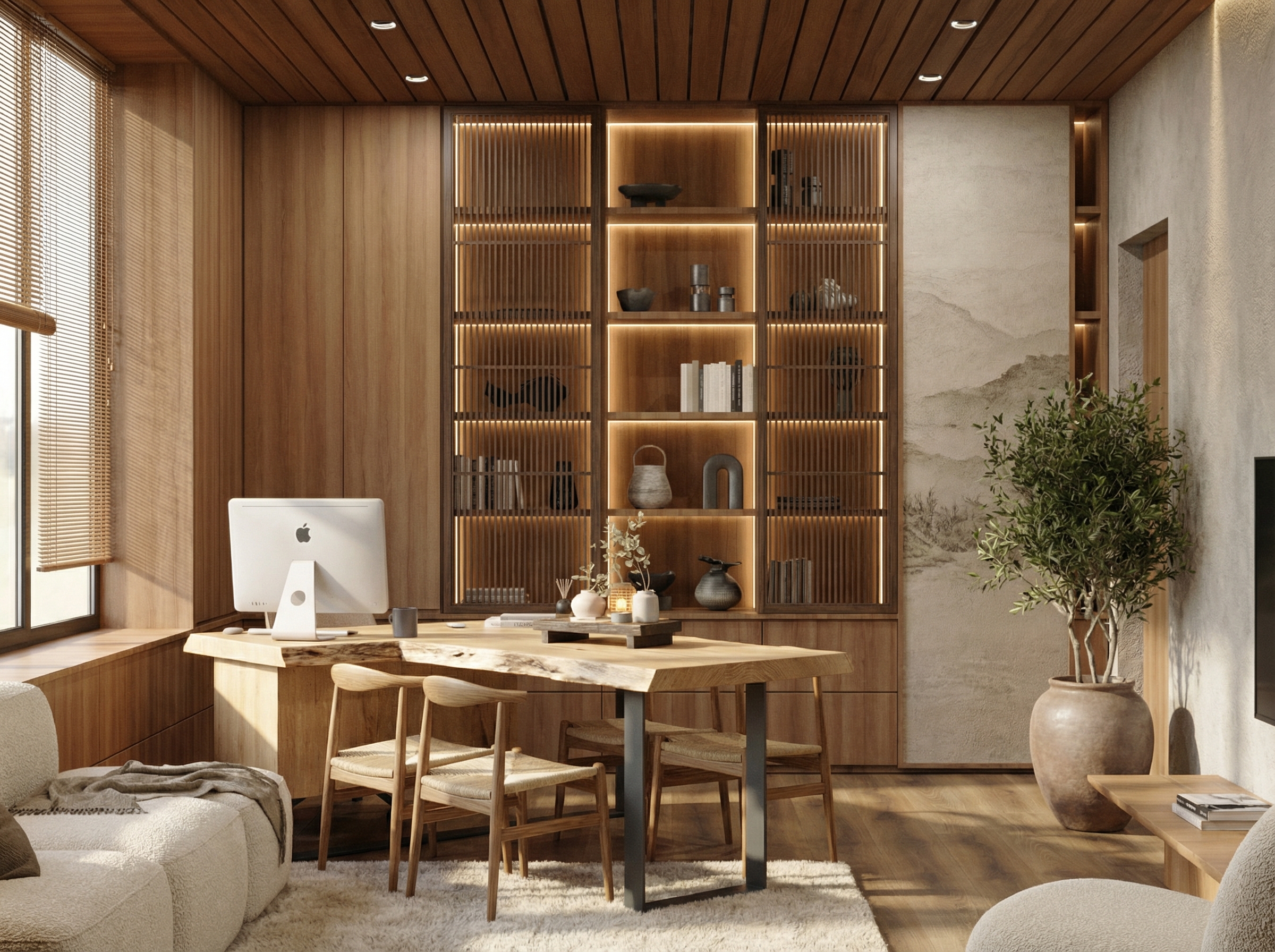 Дизайн гостиной в стиле Japandi — фото интерьера от нейросети RoomGPT