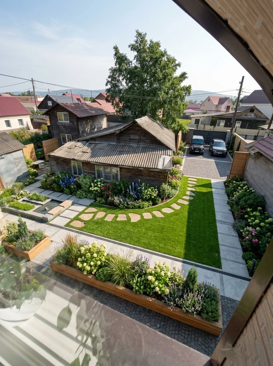 Дизайн участка в стиле Русская усадьба — фото участка от нейросети RoomGPT