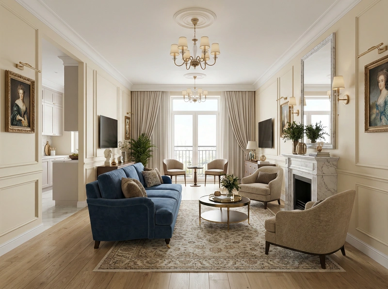 Дизайн интерьера в стиле Классика — Гостиная от нейросети RoomGPT