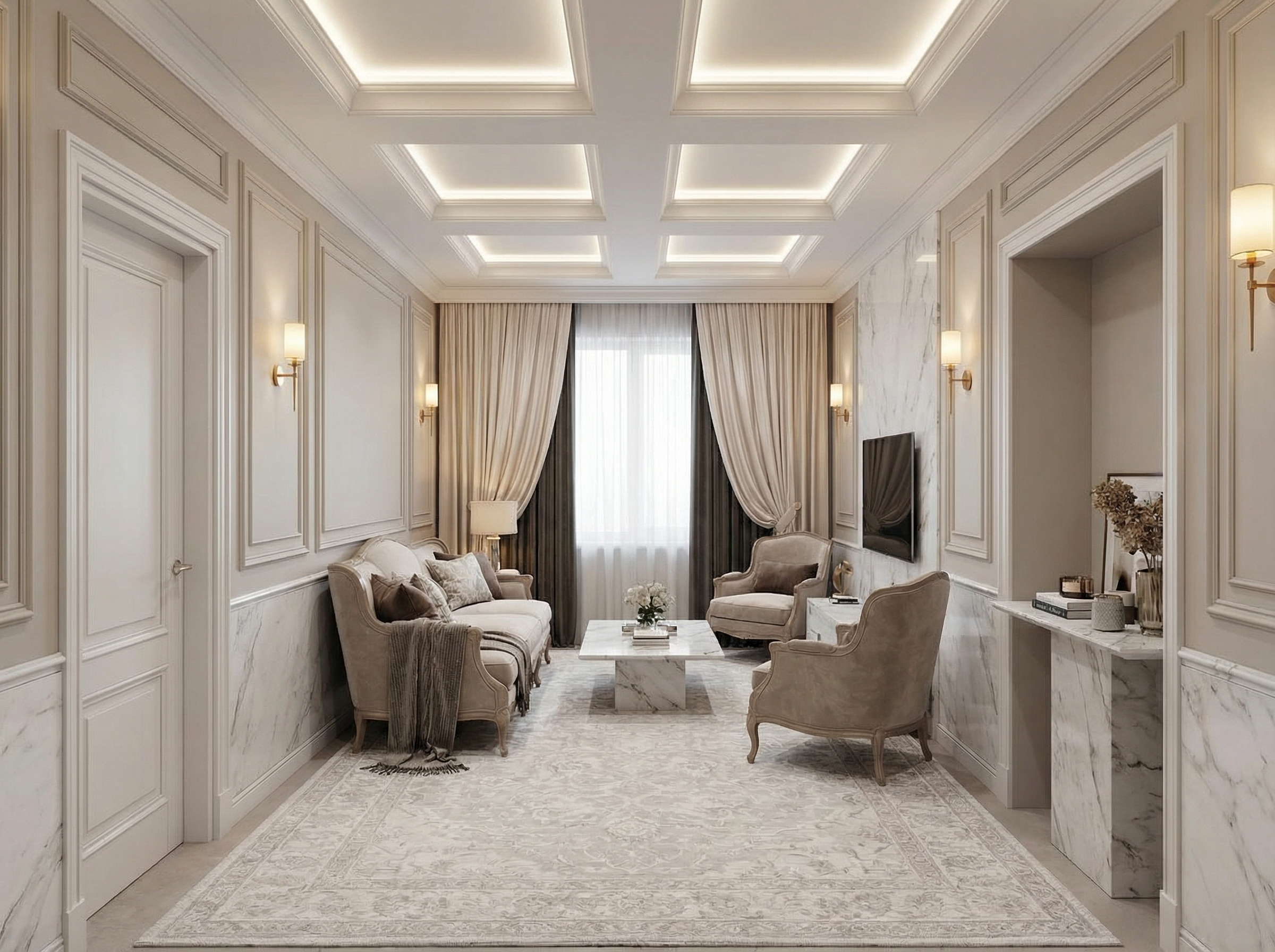 Дизайн гостиной в стиле Классика — фото интерьера от нейросети RoomGPT