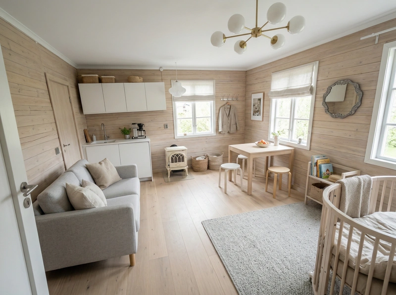 Дизайн гостиной в стиле Сканди — фото интерьера от нейросети RoomGPT