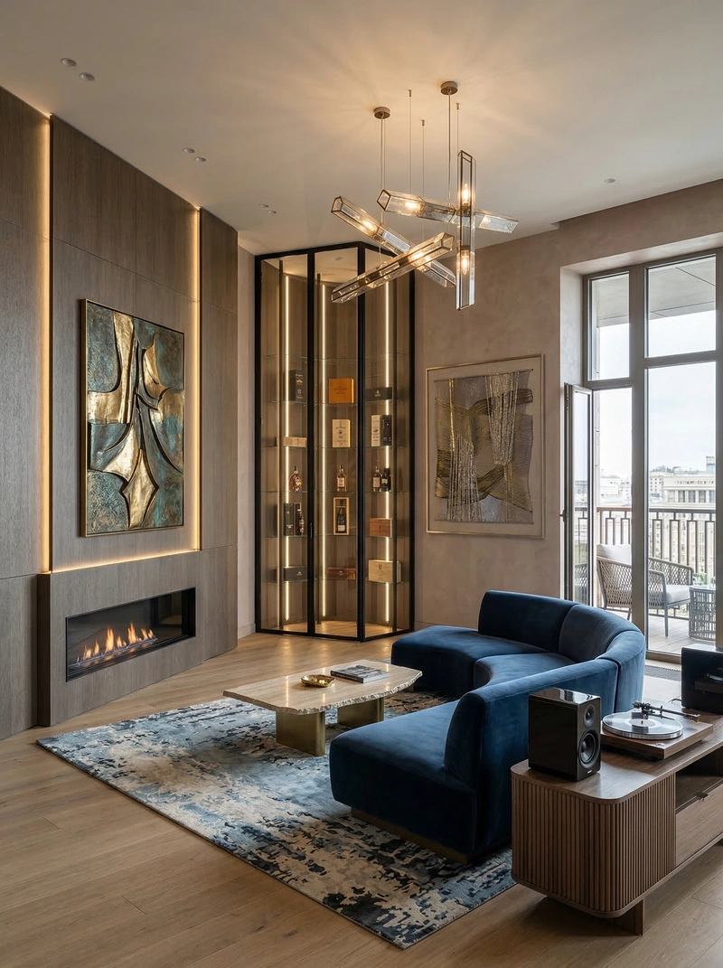 Дизайн интерьера в стиле Контемпорари — Гостиная от нейросети RoomGPT