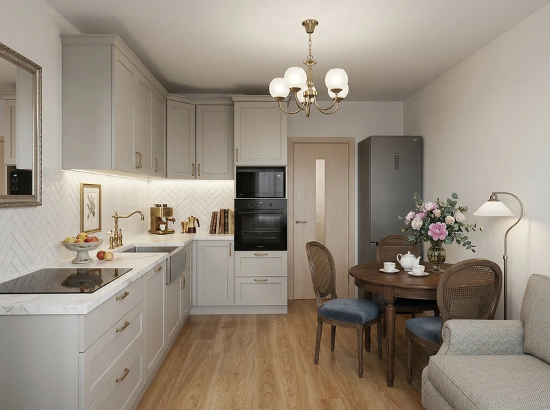 Дизайн кухни в стиле Классика — фото интерьера от нейросети RoomGPT