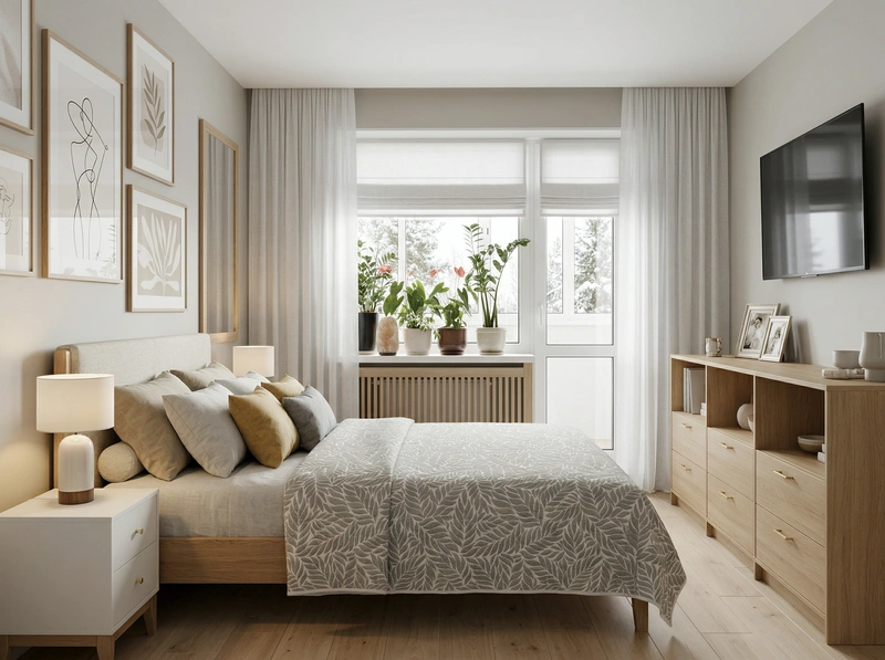 Дизайн интерьера в стиле Сканди — Спальня от нейросети RoomGPT